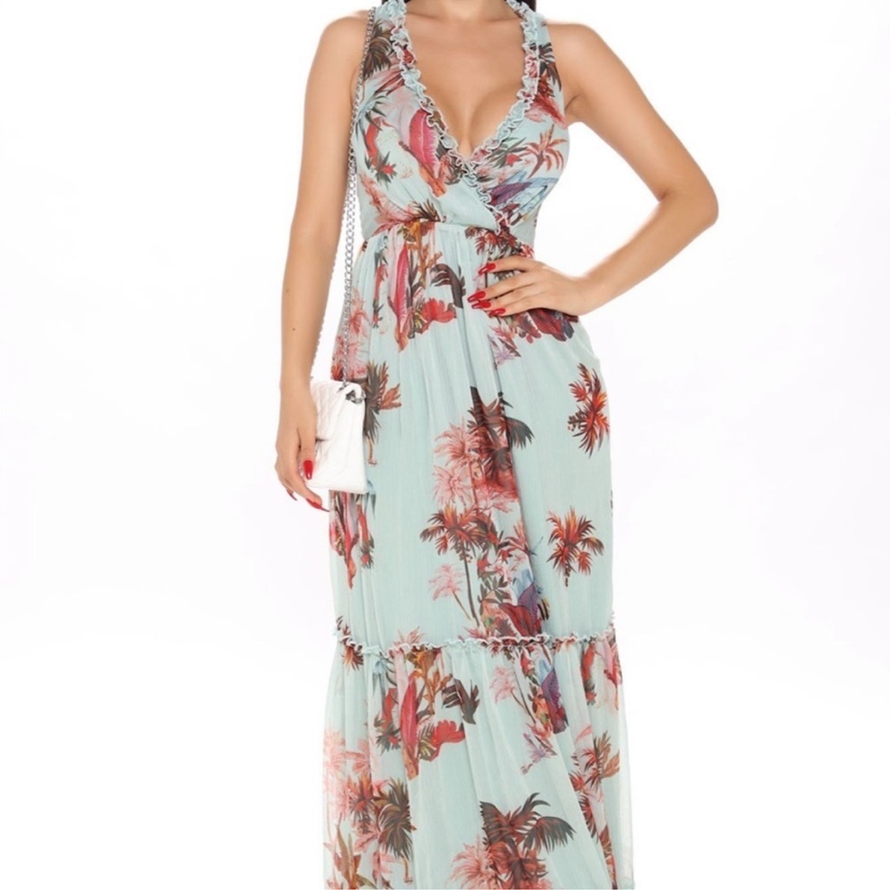 Fashion nova tropical summer vacation dress size M corset back maxi gown womens